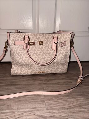 Michael Kors Cream and Pale Pink Signature Satchel